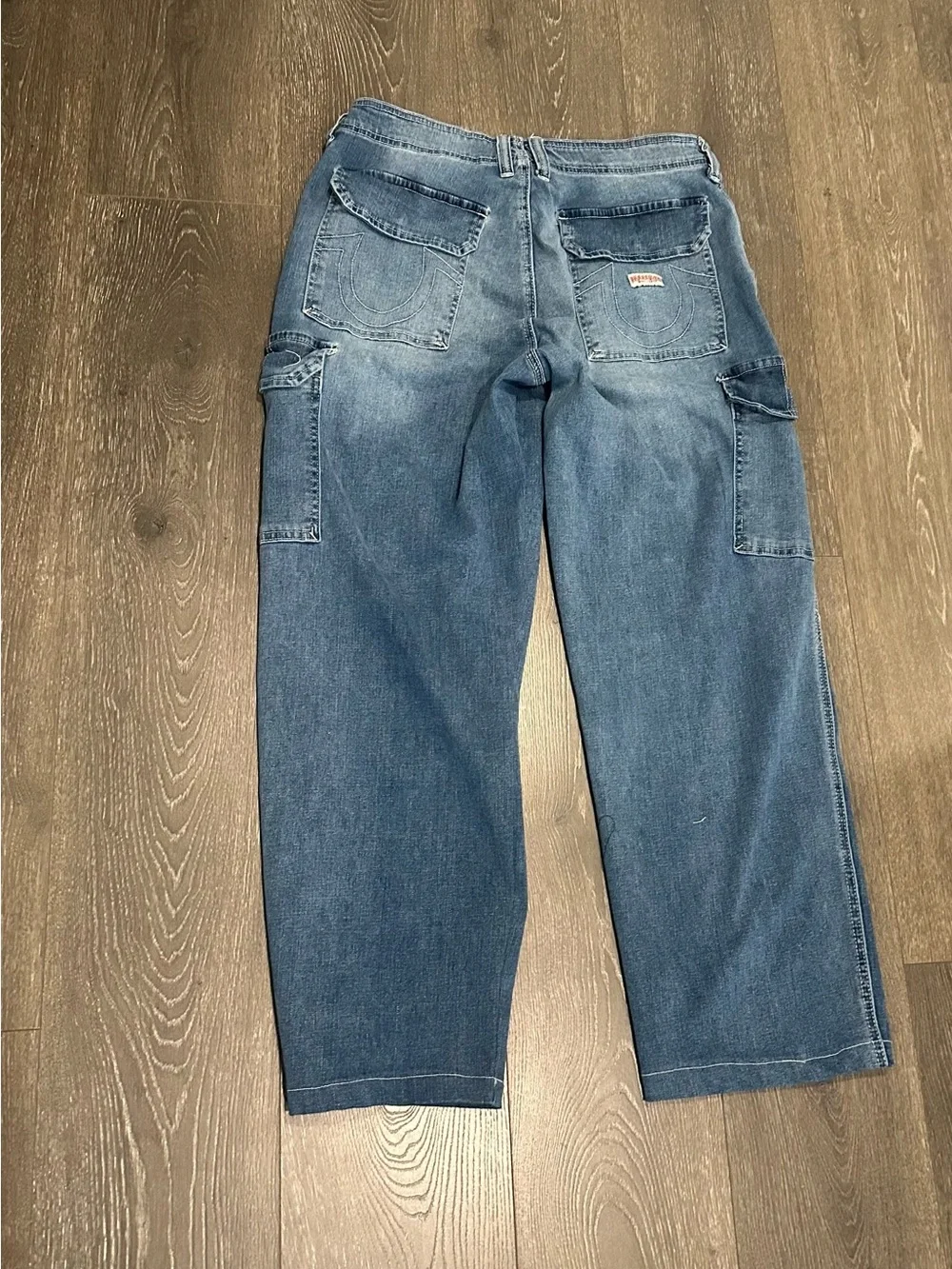 True Religion Men's Washed Blue Relaxed Cargo Jeans